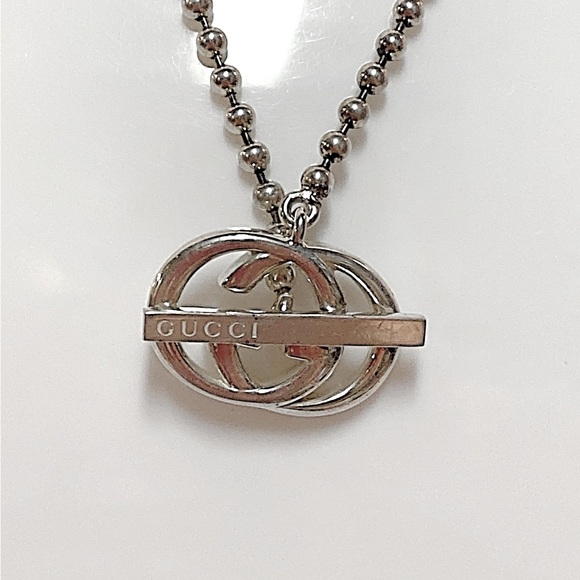 GUCCI Interlocking G Silver 925 Ball Chain Pendant Necklace- GREAT CONDITION - Picture 4 of 8